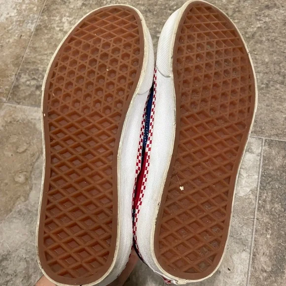 Vans Classic Slip-On | Red, White & Blue Checkerboard Trim Sneakers - Picture 7 of 7